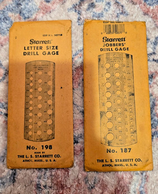 THE L.S.STARRETT CO ATHOL MASS USA DRILL & WIRE GAUGE NO.187 & NO.198 VTG