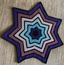 Handmade Crochet Seven-pointed Star Afghan Throw Blanket “Night Sky”- New