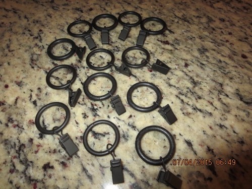13 BLACK METAL CURTAIN RINGS WITH CLIPS--#R33-8 - Picture 7 of 24