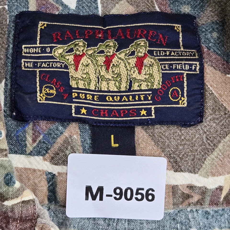Camisa DE COLECCIÓN Ralph Lauren Chaps Hombres Abotonada L Marrón Logo Militar Años 80 90 Foto 2 de 4