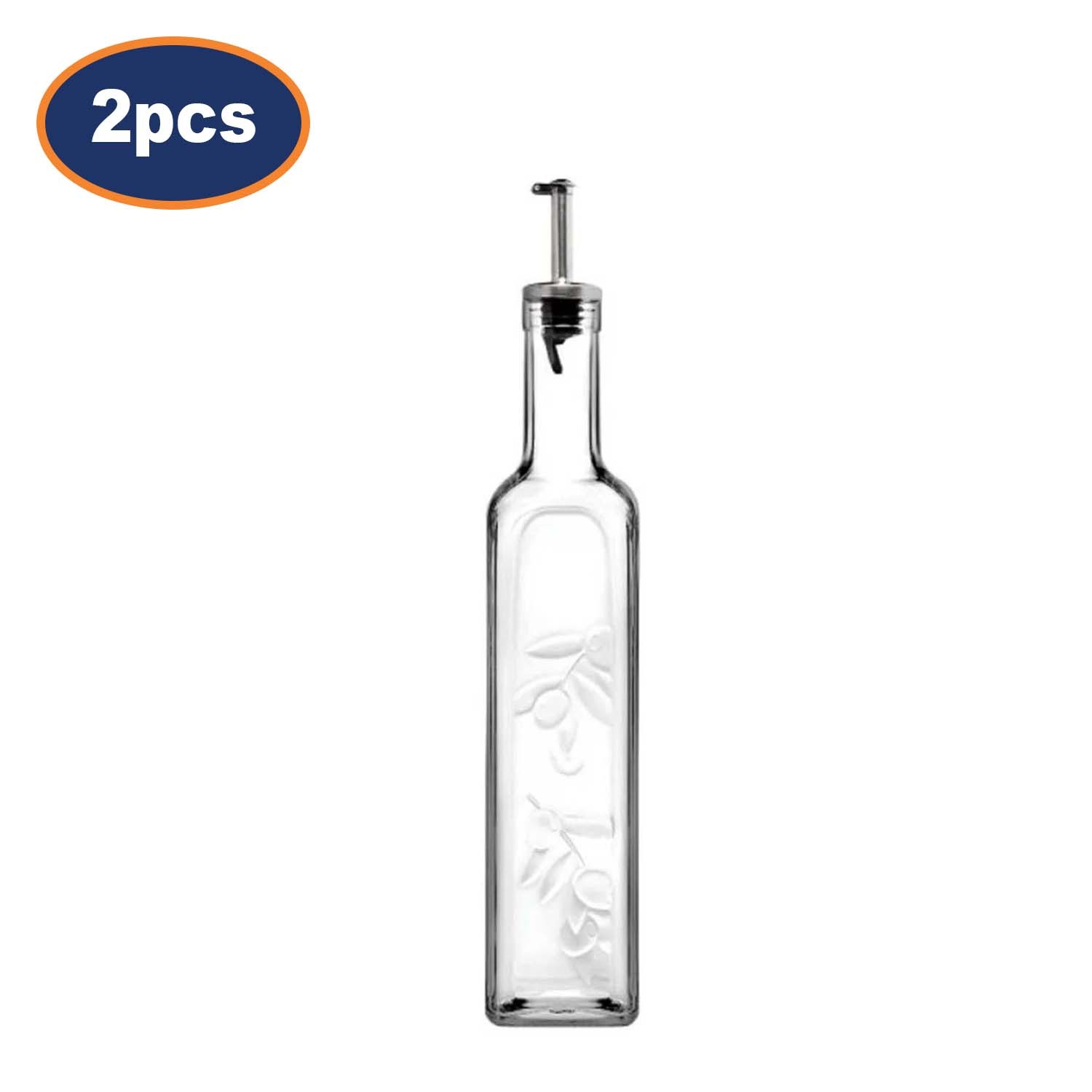 Oil Vinegar Dispenser 500ml Glass Storage Bottle with Metal Pourer Oil Jar 2Pcs