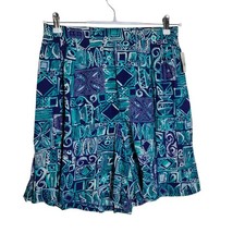 Partners Petites Vintage Rayon Geometric Abstract Print Shorts Blue Teal Large