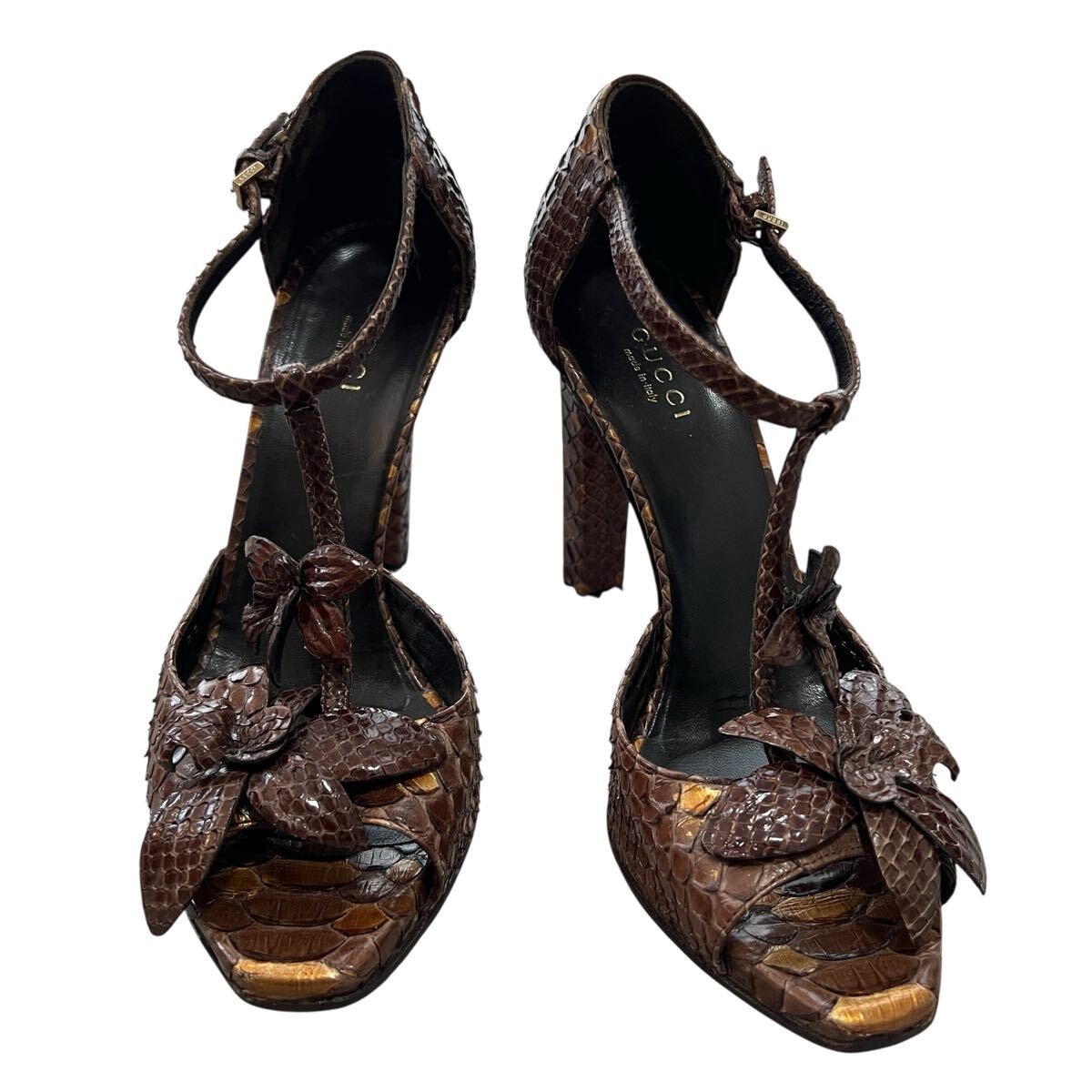 Womens GUCCI GUCCI Python Leather Flower Motif Op… - image 1