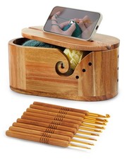 Oval Yarn Bowl, Crochet Yarn Holder with 9pcs Knitting Hooks, Yarn Storage Cr...