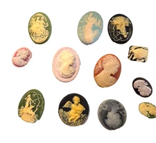 12 Beautiful Vintage CAMEO Buttons (.5 to 1.5") #34