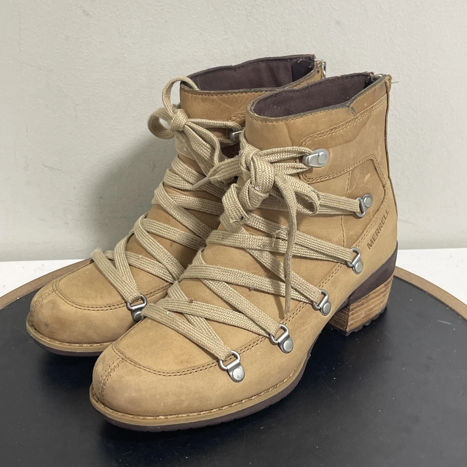 Женские сапоги Merrell размер 5 желтовато-коричневая кожа на шнуровке с зауженным каблуком для улицы J001736 - Изображение 4 из 4