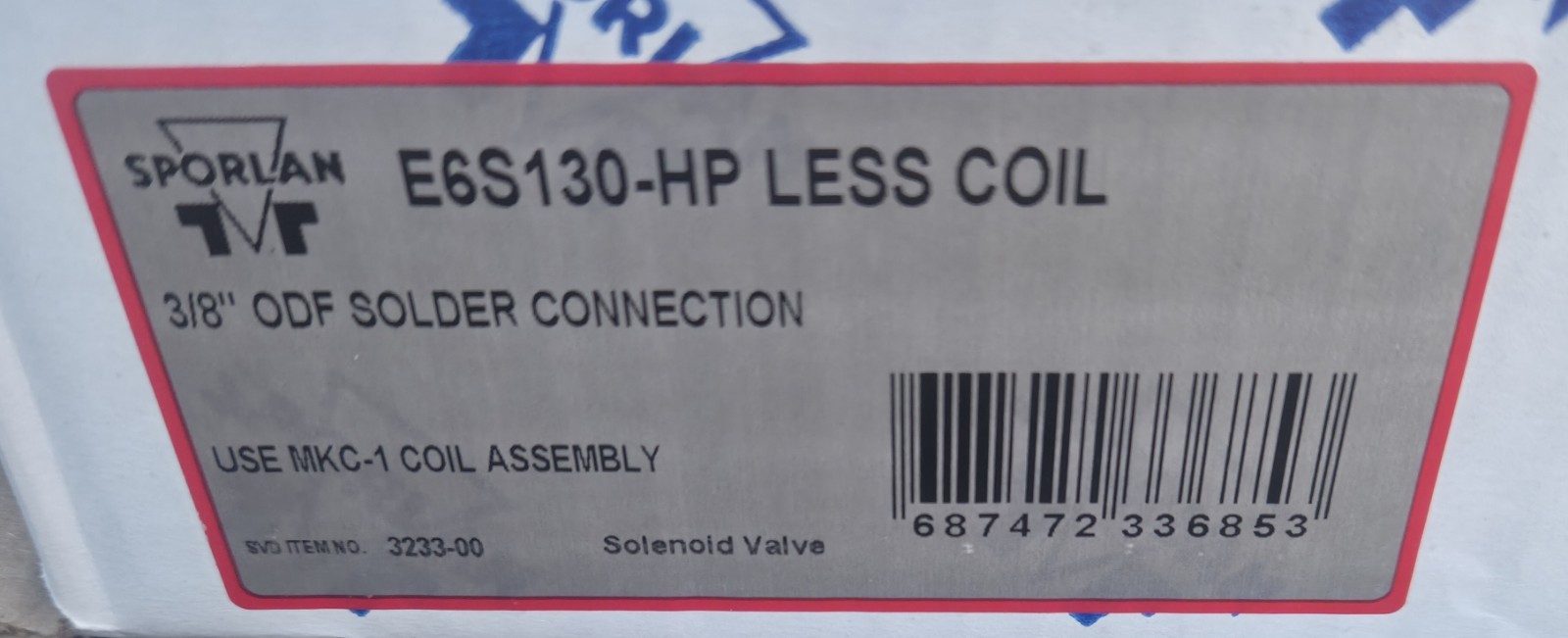 Sporlan Solenoid Valve E6S130-HP 3/8 in ODF Solder includes 120/208/240 coil