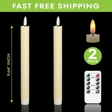 Set of 2, 8" LED Taper Real Wax Flameless Taper Candle Moving Wick Ivory Wedding