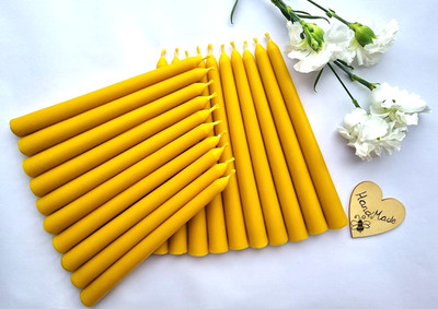 20 x handgefertigte 100% reines Bienenwachs Kegel Tafelkerzen 20x2cm lange Brenndauer
