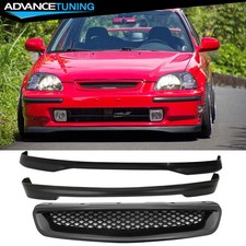 Fits 96-98 Honda Civic 3dr Type R Front Rear Bumper Lip Splitter Abs Mesh Grille