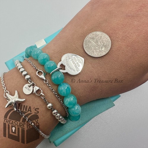 Pulsera Tiffany & Co. Plata 925 8mm Cuentas Amazonita 8" (bolsa) - Imagen 6 de 6