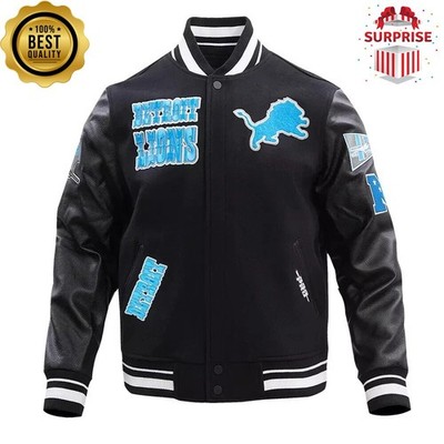 Men's D Lions Retro Classic Wool Leather Black Varsity Letterman Baseball Jacket