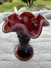 Fenton Glass Plum Opalescent Trumpet Quilted Vase Signed Nancy 5.5”!
