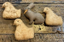 4 Primitive Hand Made Fabric Rabbit & Chicks Bowl Fillers 5" Country Decor