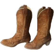 Vintage Women's Wolverine Boho Flower Suede Leather Cowboy Boots