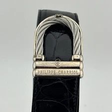 Phillippe Charriol Belt Silver Rope Buckle Navy Reptile Skin Pattern 38-44