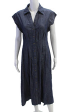 Tommy Hilfiger Women Dark Blue Cotton Shirt Dress Collared Button Size 4