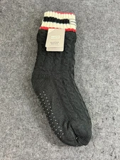 HUNTER Women's Black Slipper Socks OSFM Cable Knit Warm Non Slip Grippers NWT
