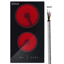 12 Inch Built-in Electric Cooktop with 2 Burners, Touch Control, Individual T...