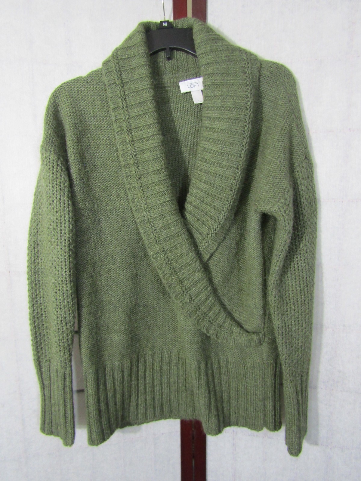 Ann Taylor Loft Olive Green Wrap Collar Long Sleeve Wool Women's Sweater Size L