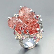 Antique Natural Strawberry Quartz Ring 925 Sterling Silver Size 6.5 /R457201