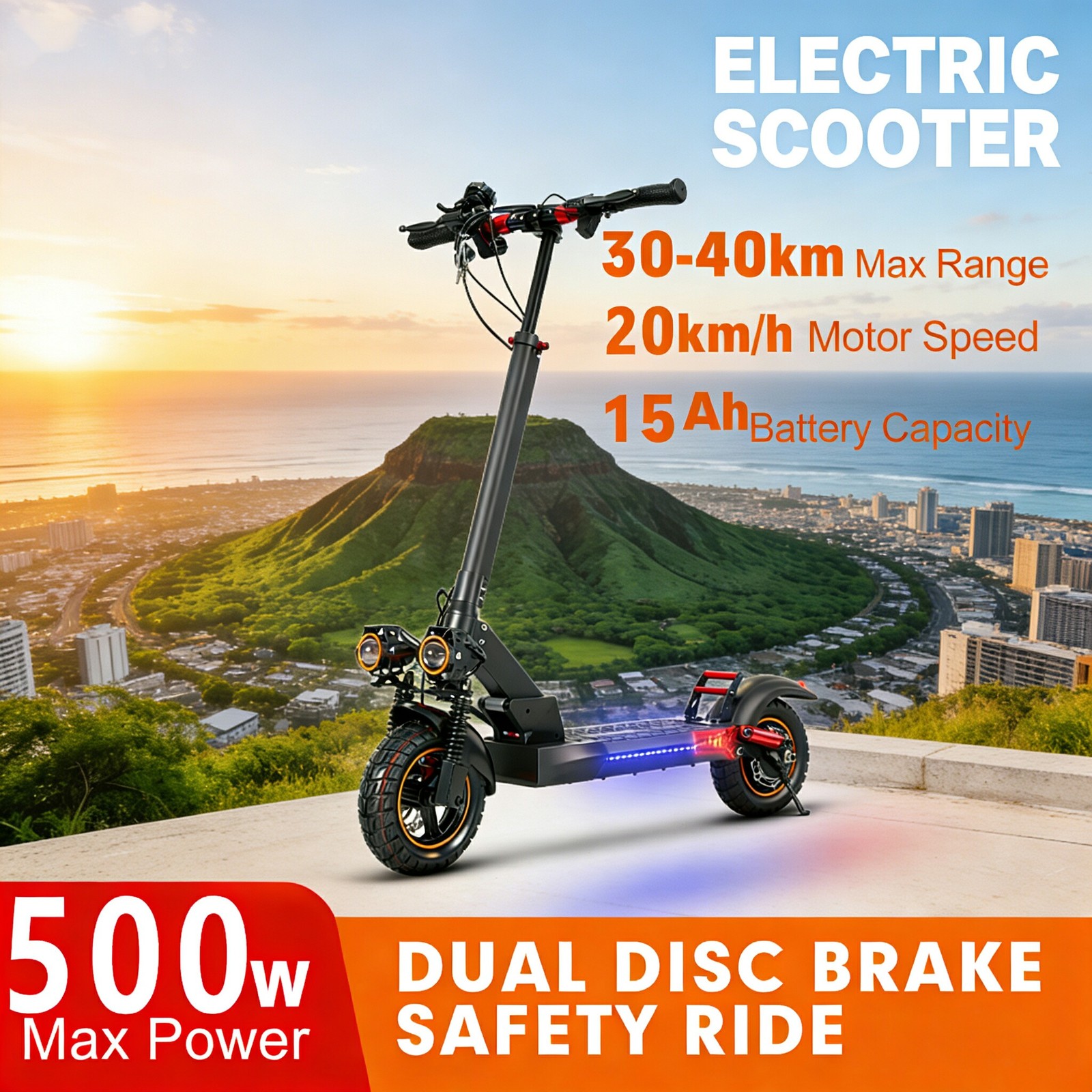 45 miles with ease on electric scooter, dual - shock for smo