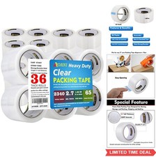 Clear Packing Tape 36 Rolls Heavy Duty 1.88 x 65 Yards 2.7 Mil Thick Sealing