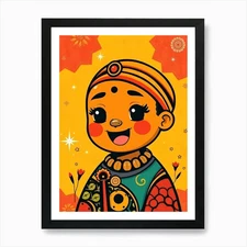 Cartoon Indian Boy Illustration Art Framed Wall Art Poster Canvas Print Picture