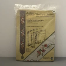 Paragon Floral Spray Bell Pull Kit Crewel Stitchery 1976 Vintage NOS