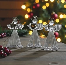 3 Mini Clear Spun Glass Angels Gold Halo Heart Star Praying Christmas Ornaments