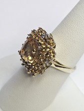 Beautiful .925 Sterling Silver Gold Plated Yellow Stone Woman Ring Sz 7.75