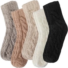 Premillow Fuzzy Socks for Women, Womens Winter Fluffy Socks 5 Pairs Ultra Soft W