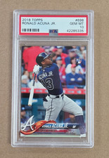 2018 Topps Series 2 Baseball Ronald Acuna Jr. Bat Down Rookie Card 698 PSA 10 SP. rookie card picture