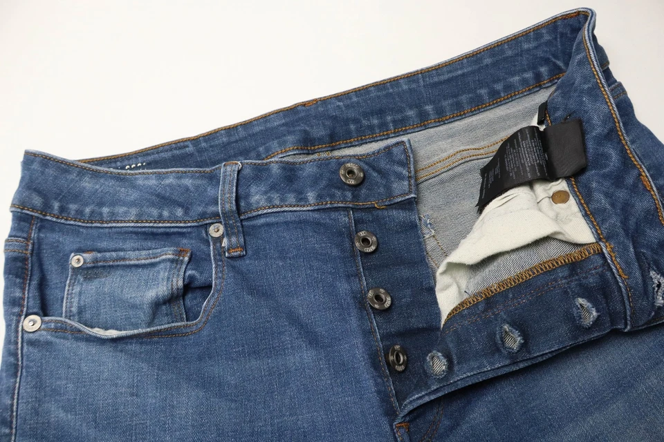 G-Star 3301 Slim Herrenjeans W32/L30 Blau Denim Schnurrhaare Knopf Fly Stretch - Bild 4 von 4