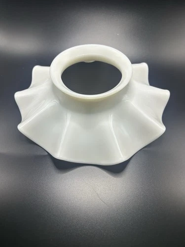 ANTIQUE  MILK GLASS RUFFLED Petticoat GLASS SHADE 8 in Diameter