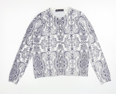Marks and Spencer Damen Weiß Rundhals Paisley Viskose Cardigan Pullover Größe