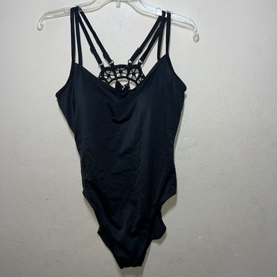NWT Shape FX Womens Swimsuit One Piece Black Crochet Mesh Lace Size 12 New 02006
