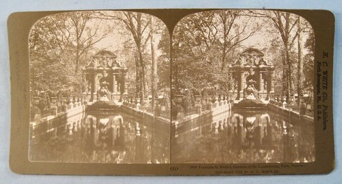 Stereoview H C White 1918 Fountain De Medici Gardens Luxembourg Paris France (O) - Picture 2 of 4