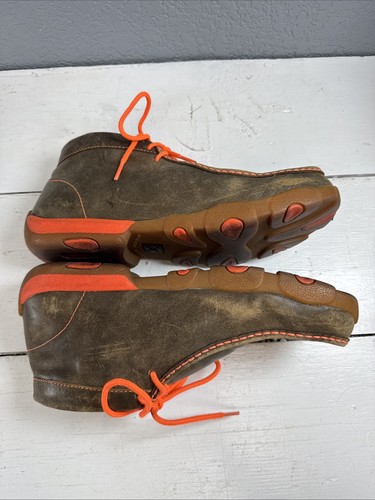 Twisted X Moc Toe Driving Moc Shoes Men 9.5 M Brown Leather Orange Accents EUC - Picture 6 of 10