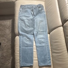 Carhartt Men's Light Blue Denim Cotton Straight Jeans 5-Pocket Design Logo