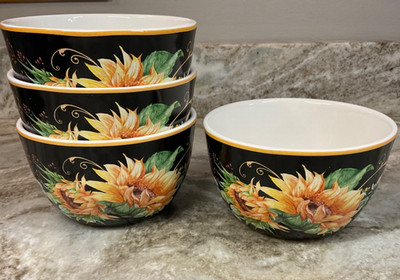 Sunflower Fields Ice Cream Bowls Set Of 4. Certified International. 5x3 Inch New