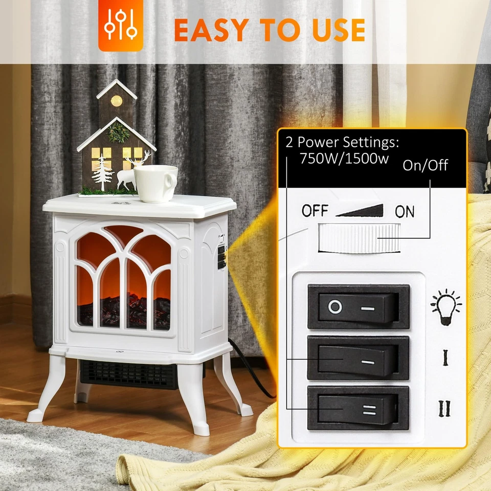 HOMCOM 17 Freestanding Electric Fireplace Stove, Fire Place Heater with Reali... - Image 4 of 4