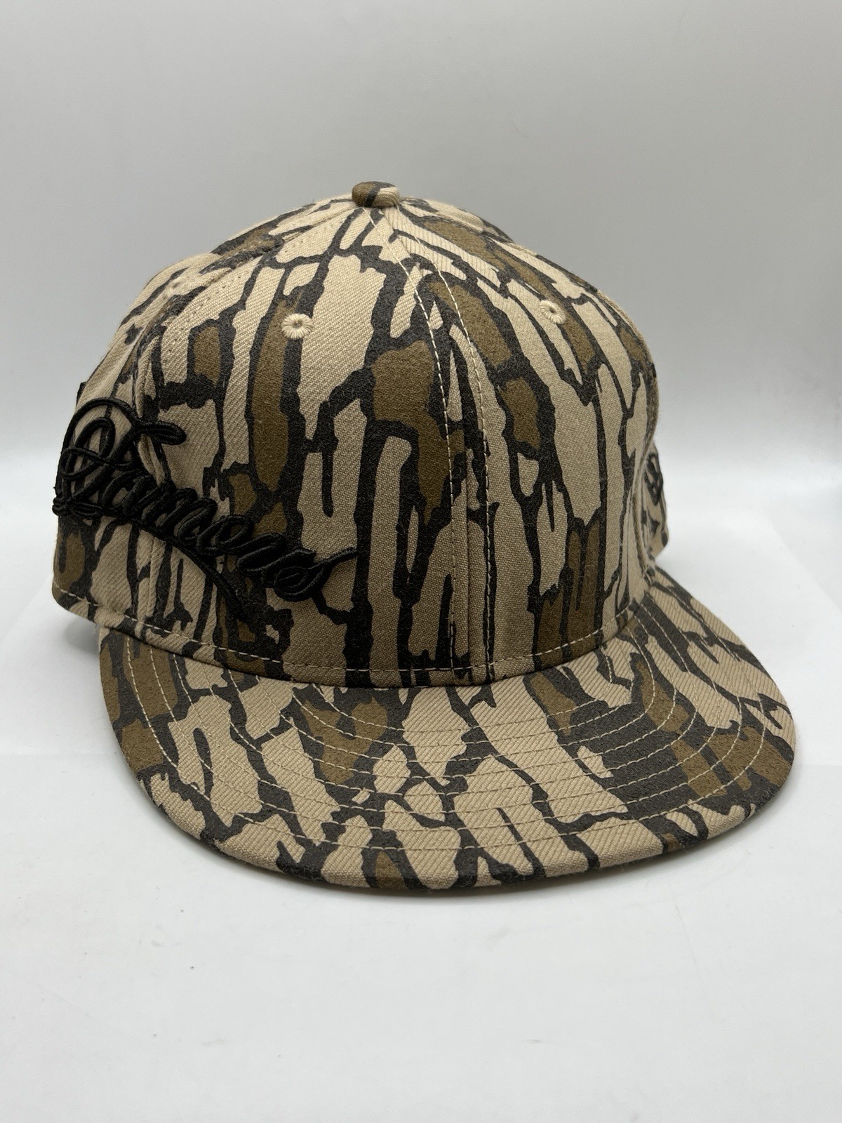 Vintage Supreme New Era World Famous Script Hat Treebark Camo Fitted 7 1/4 Cap
