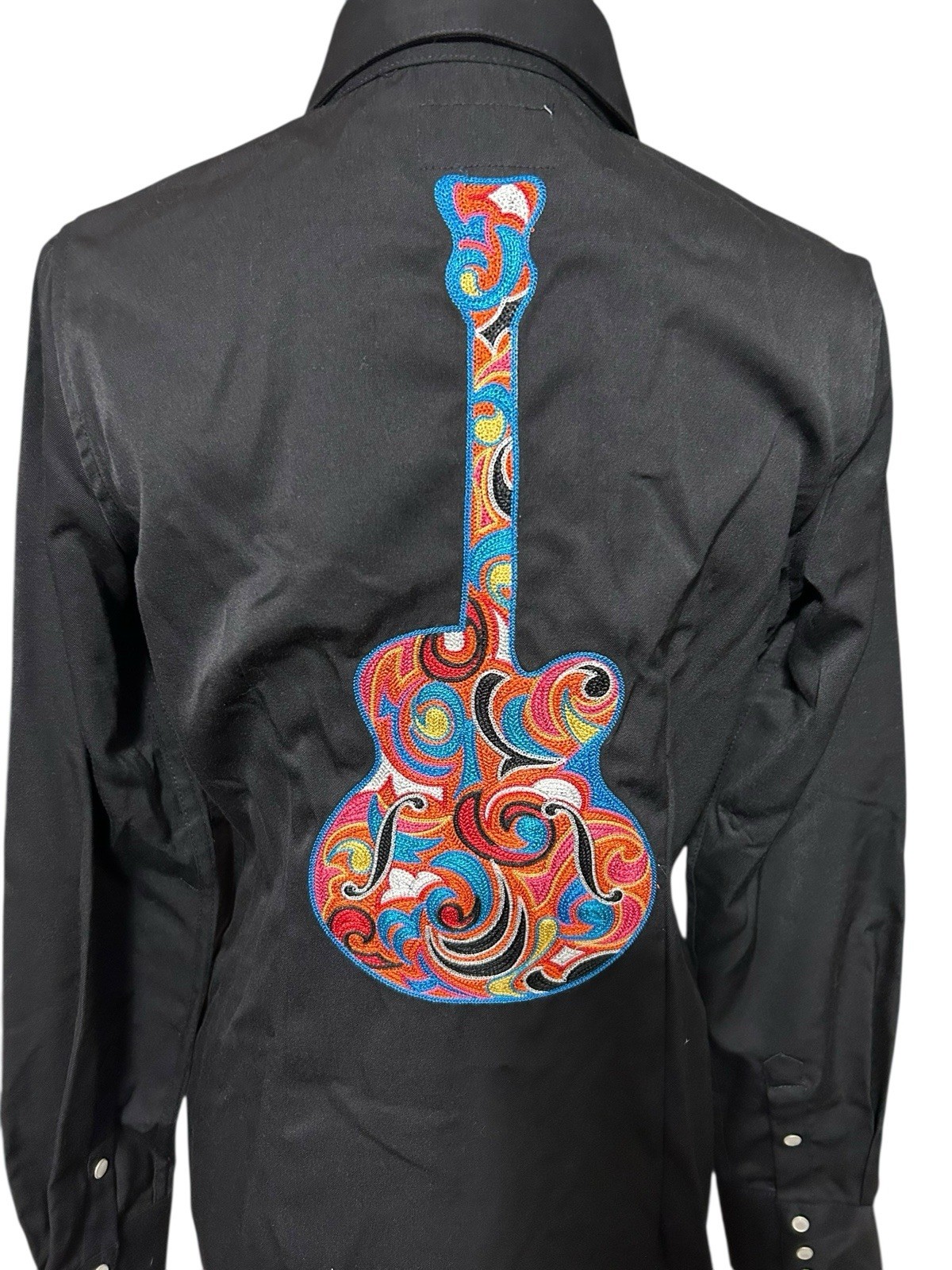 Panhandle Slim Western Shirt Pearl Snap Womens M Heavily Embroidered Guitar Glam
