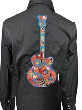 Panhandle Slim Western Shirt Pearl Snap Womens M Heavily Embroidered Guitar Glam