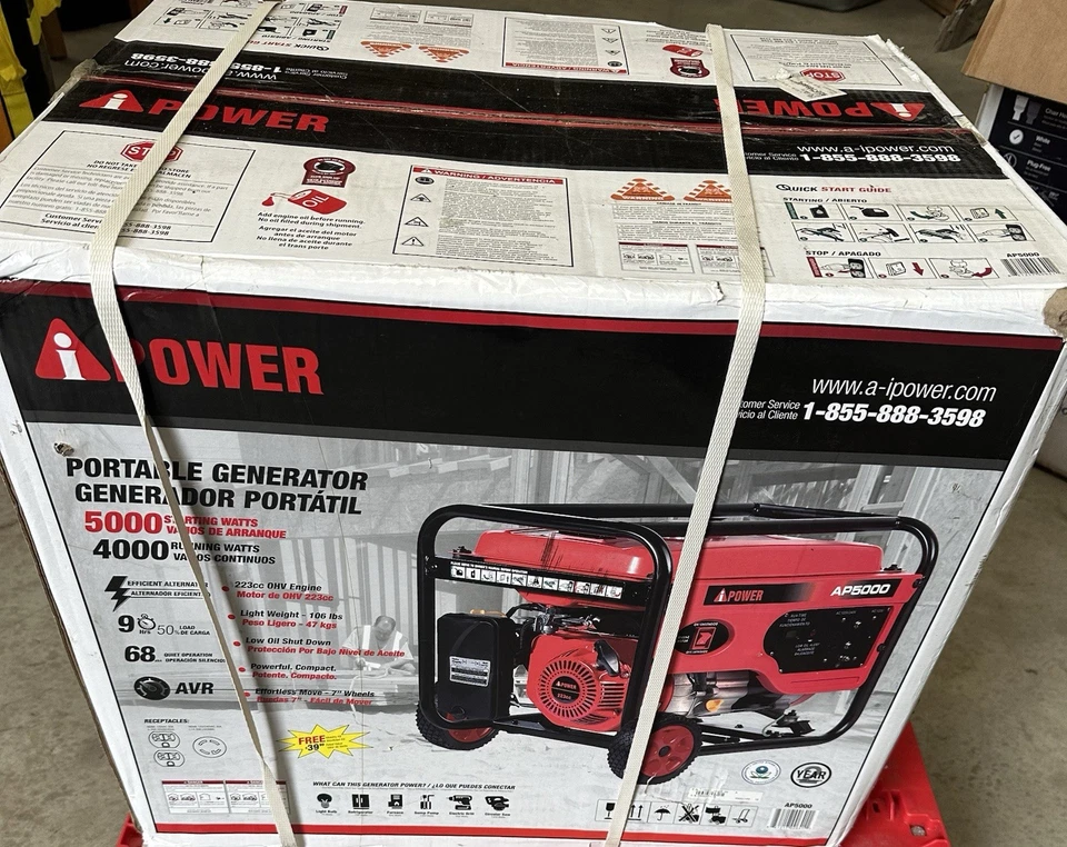 A-iPower 5,000-W Portable Gas Powered Generator with Wheel Kit Home RV Camping - Image 4 of 4