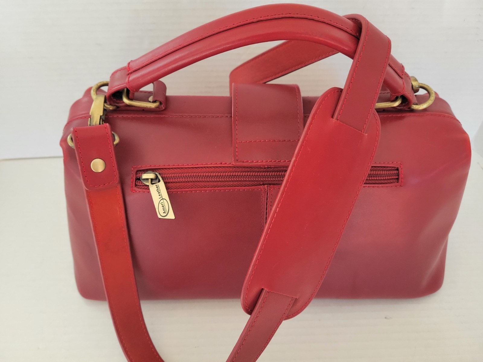 Ameri Leather Red Doctors Bag Handbag Crossbody P… - image 2