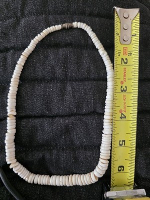 VINTAGE HAWAIIAN 70'S  AUTHENTIC PUKA SHELL NECKLACE 16'' CHOKER SURF 52g 15 mm