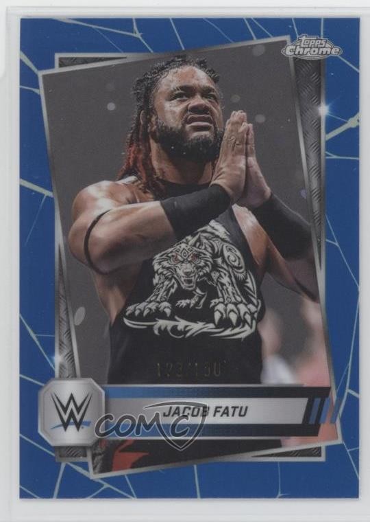 2025 Topps Chrome WWE Blue Refractor 123/150 Jacob Fatu #100 13ab