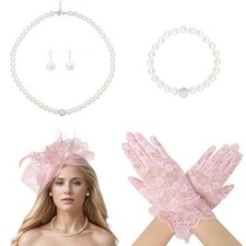 5Pcs Tea Party Fascinator Hat for Women Mesh Fascinators for Women 0-1 Pink